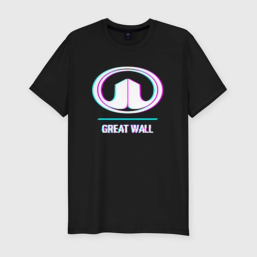 Мужская slim-футболка Значок Great Wall в стиле glitch / Черный – фото 1