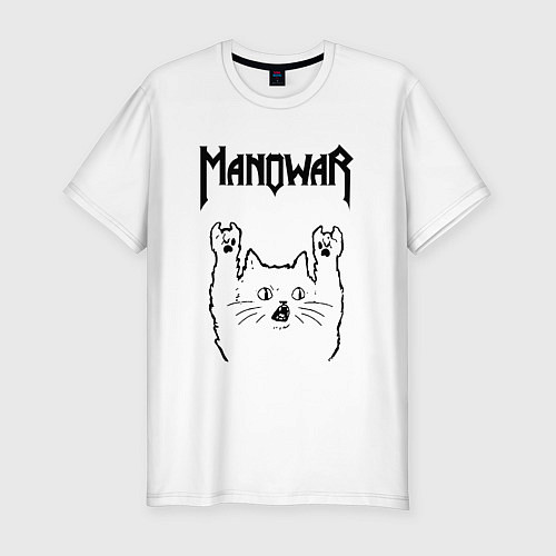 Мужская slim-футболка Manowar - rock cat / Белый – фото 1