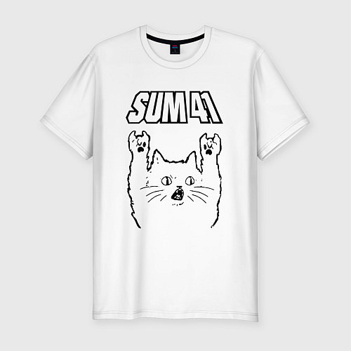 Мужская slim-футболка Sum41 - rock cat / Белый – фото 1