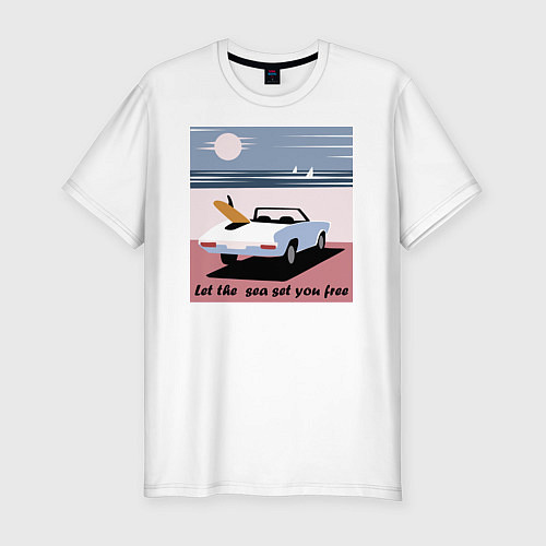 Мужская slim-футболка Машина на пляже / Белый – фото 1