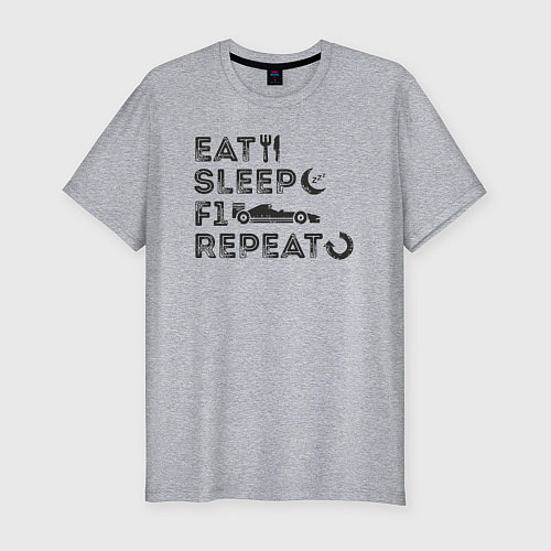 Мужская slim-футболка Eat sleep F1 / Меланж – фото 1