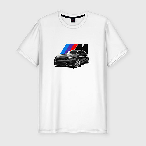 Мужская slim-футболка BMW на фоне m performance / Белый – фото 1