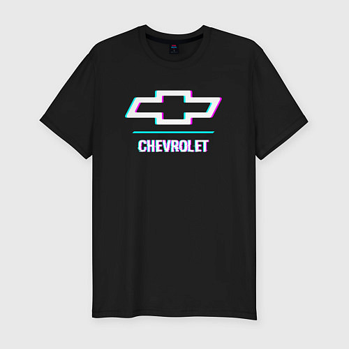 Мужская slim-футболка Значок Chevrolet в стиле glitch / Черный – фото 1