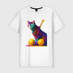 Мужская slim-футболка Яркий котик