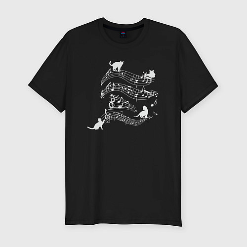Мужская slim-футболка Music cats / Черный – фото 1