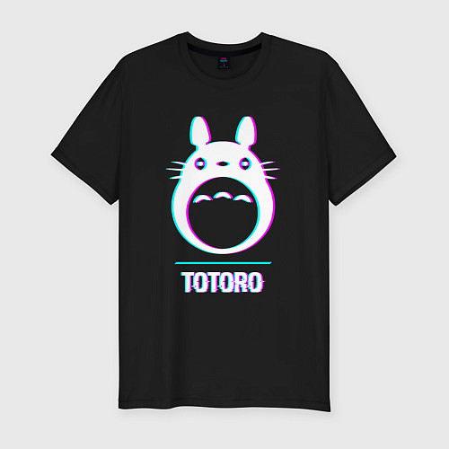 Мужская slim-футболка Символ Totoro в стиле glitch / Черный – фото 1