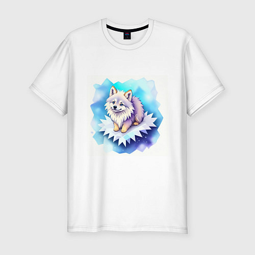 Мужская slim-футболка Милый волчонок на льдинке / Белый – фото 1