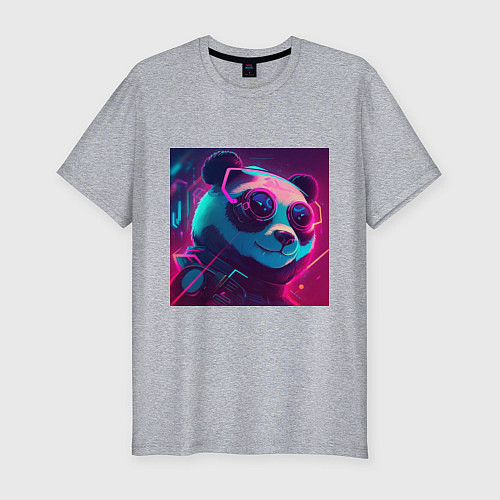 Мужская slim-футболка Панда в неоновом свете / Меланж – фото 1