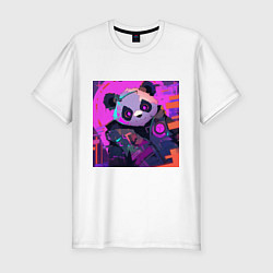 Мужская slim-футболка Аниме панда в лучах неона