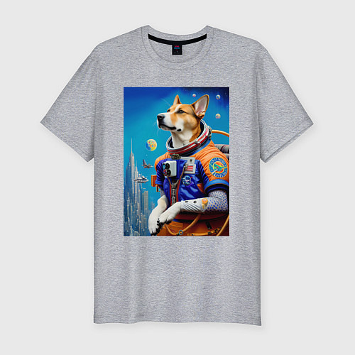 Мужская slim-футболка The dog is a brave cosmonaut / Меланж – фото 1