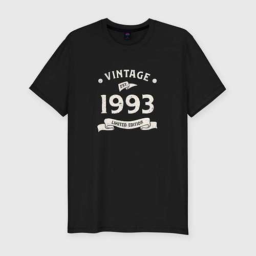Мужская slim-футболка Винтаж 1993 ограниченный выпуск / Черный – фото 1