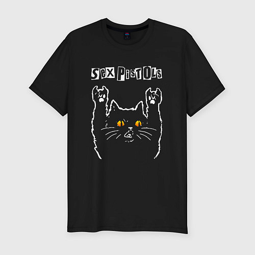 Мужская slim-футболка Sex Pistols rock cat / Черный – фото 1