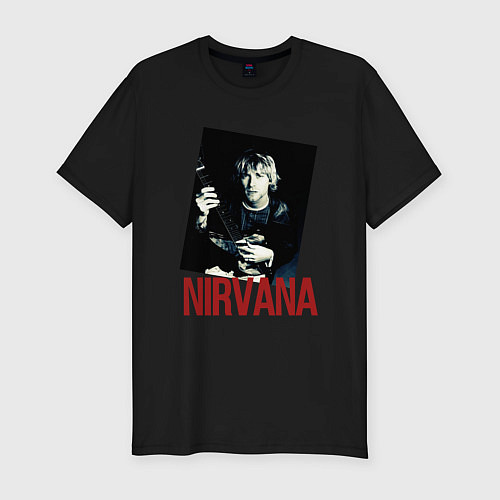 Мужская slim-футболка Курт Кобейн группа NIRVANA / Черный – фото 1