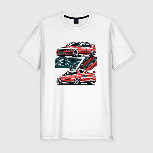 Мужская slim-футболка Mitsubishi Lancer Evolution IX V1 / Белый – фото 1