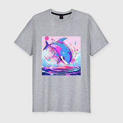 Футболка slim-fit Аниме кибер-дельфин, цвет: меланж