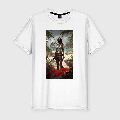 Мужская slim-футболка Девушка на мертвом острове / Белый – фото 1
