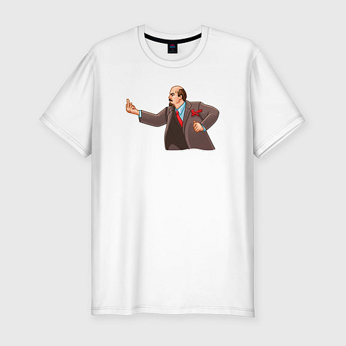 Мужская slim-футболка Ленин показывает недругу / Белый – фото 1