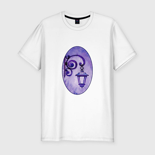 Мужская slim-футболка Фиолетовый уличный фонарь в рамке / Белый – фото 1