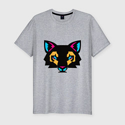 Мужская slim-футболка Яркий абстрактный кот