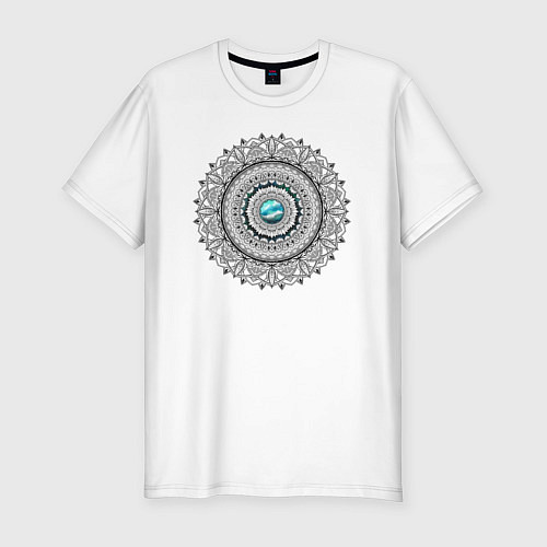 Мужская slim-футболка Мандала с морским пейзажем / Белый – фото 1