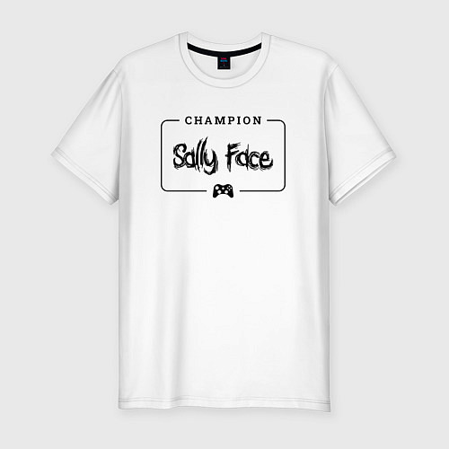 Мужская slim-футболка Sally Face gaming champion: рамка с лого и джойсти / Белый – фото 1