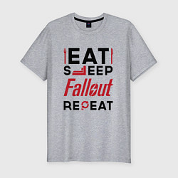 Футболка slim-fit Надпись: eat sleep Fallout repeat, цвет: меланж