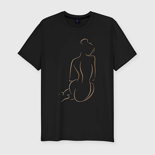 Мужская slim-футболка Силуэт девушки: вид сзади / Черный – фото 1