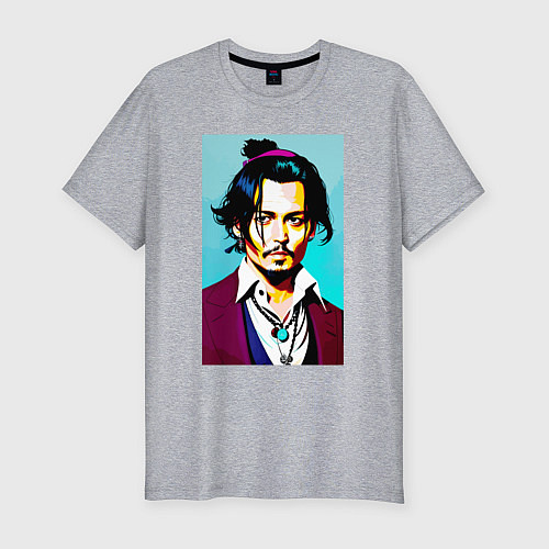 Мужская slim-футболка Johnny Depp - Japan style / Меланж – фото 1