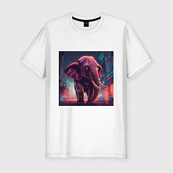 Мужская slim-футболка Кибер-слон в свете неона