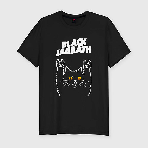 Мужская slim-футболка Black Sabbath rock cat / Черный – фото 1