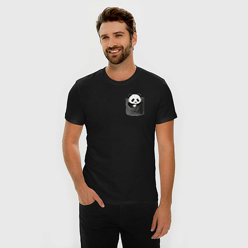 Мужская slim-футболка Панда в кармане / Черный – фото 3