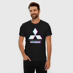 Футболка slim-fit Значок Mitsubishi в стиле glitch, цвет: черный — фото 2