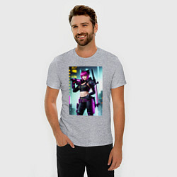 Футболка slim-fit Девчонка-кошка - кибер-самурай, цвет: меланж — фото 2