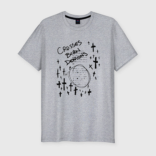 Мужская slim-футболка Crosses burn demons / Меланж – фото 1