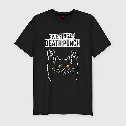 Мужская slim-футболка Five Finger Death Punch rock cat / Черный – фото 1