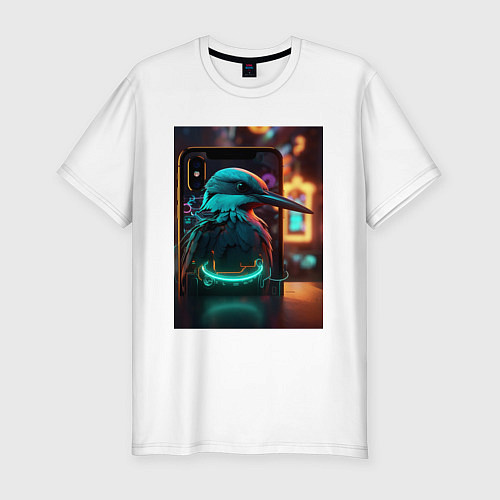 Мужская slim-футболка Зимородок киберпанк / Белый – фото 1