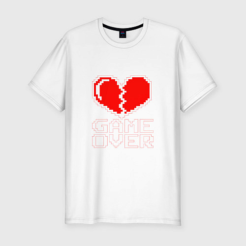 Мужская slim-футболка Game Over на красном фоне / Белый – фото 1