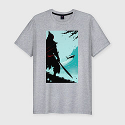 Мужская slim-футболка Самурай и акула