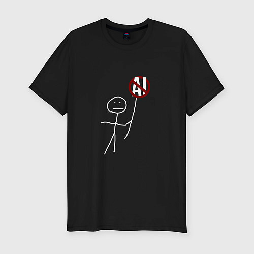 Мужская slim-футболка Stop AI / Черный – фото 1