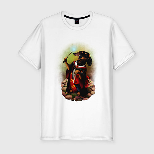 Мужская slim-футболка Такса Волшебник колдует / Белый – фото 1