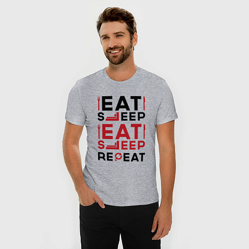 Мужская slim-футболка Надпись: eat sleep S T A L K E R repeat / Меланж – фото 3