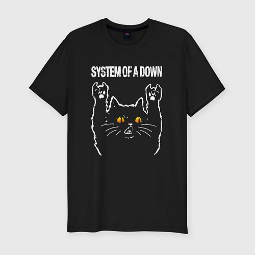 Мужская slim-футболка System of a Down rock cat / Черный – фото 1