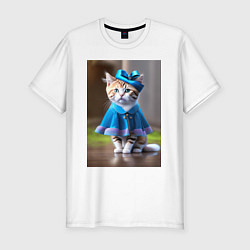 Футболка slim-fit Кошка в голубом платье, цвет: белый