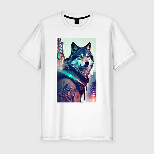 Мужская slim-футболка Волк - житель мегаполиса / Белый – фото 1