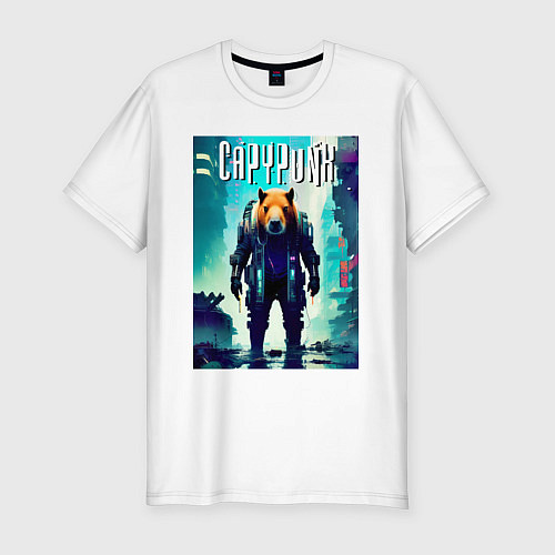 Мужская slim-футболка Capypunk - urban style - neural network / Белый – фото 1