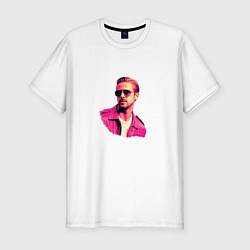 Футболка slim-fit Райан Гослинг розовый арт, цвет: белый