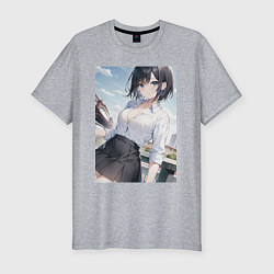 Футболка slim-fit Anime girl in town, цвет: меланж