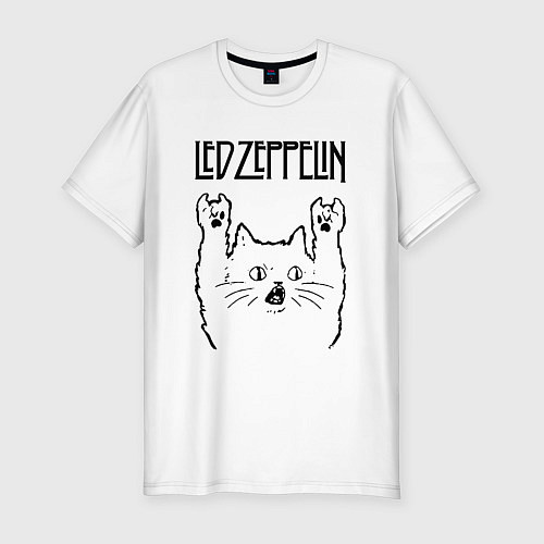 Мужская slim-футболка Led Zeppelin - rock cat / Белый – фото 1