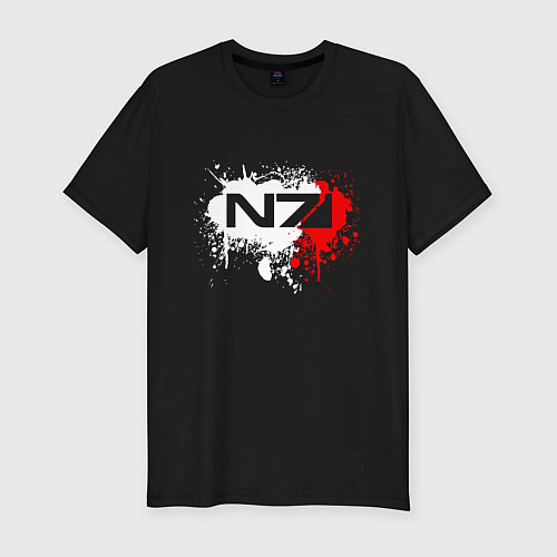 Мужская slim-футболка Mass Effect N7 - shooter - logo / Черный – фото 1