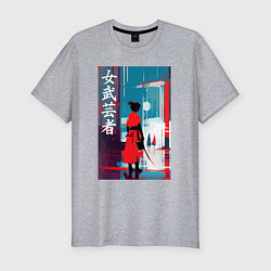 Футболка slim-fit Онна-бугэйся - девушка-самурай - иероглифы - Япони, цвет: меланж